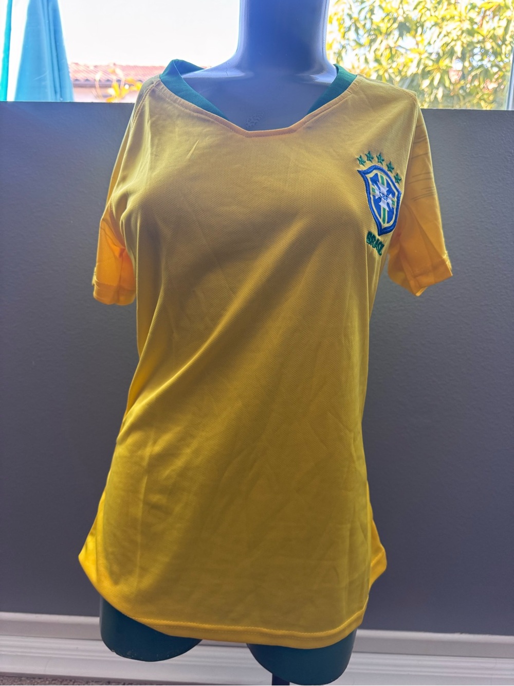 Women's Yellow Short-Sleeve Soccer Style Tee with Crest